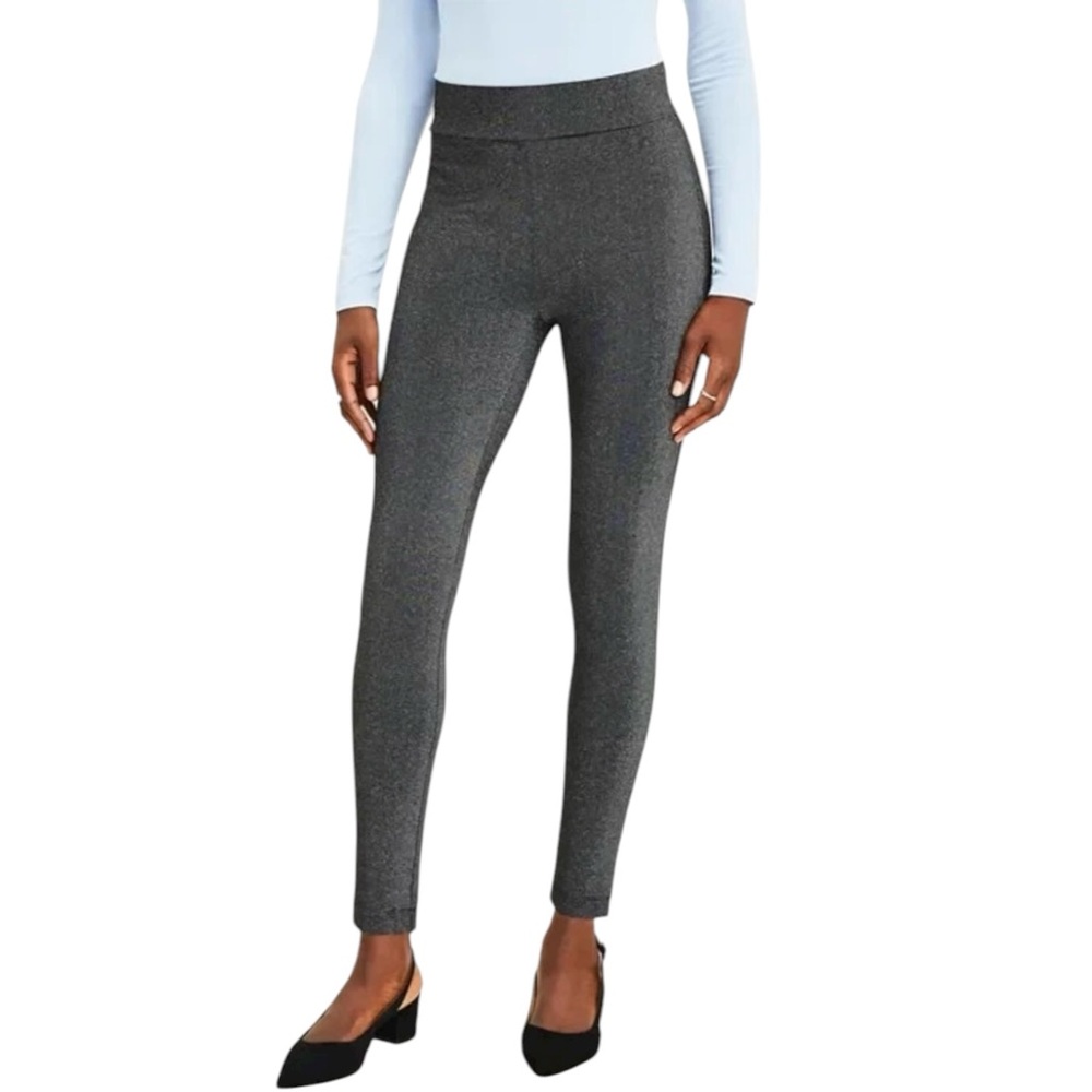 NWT Loft Shimmer‎ Ponte Leggings Pull On in Black Silver Women’s Size Large